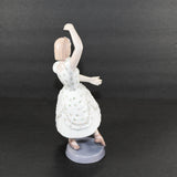 A partial side and back view of the porcelain ballerina made by Royal Copenhagen/B&G.