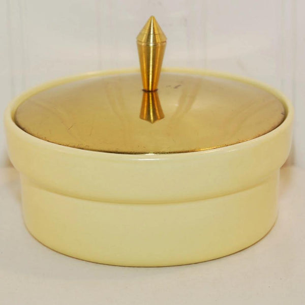 Vintage Pale Yellow Northington Pottery Covered Dish With Metal Lid (c. 1950's) Mid Century California Pottery