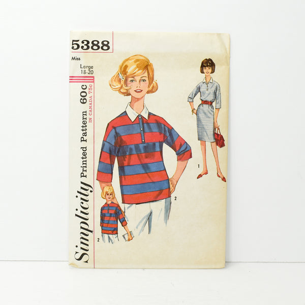 Vintage Simplicity Pattern 5388 Shirt & Dress Misses Size Large 18-20 (c. 1963)