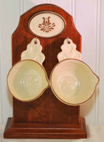 Vintage Pfaltzgraff Village Measuring Cups and Wooden Stand (c.1976-1980's) Measuring Cup Holder, 1/2 Cup, 1/3 Cup, Village Pattern, Pottery