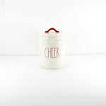 Rae Dunn Artisan Collection by Magenta Holiday Cheers Cannister with Red Lettering and Lid Handle