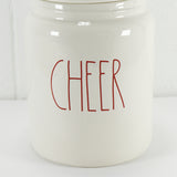Rae Dunn Artisan Collection by Magenta Holiday Cheers Cannister with Red Lettering and Lid Handle