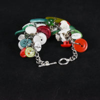 Custom One of a Kind Handmade Vintage Button Bracelet With Red, Green & White Buttons - 6 1/2 Inch Length