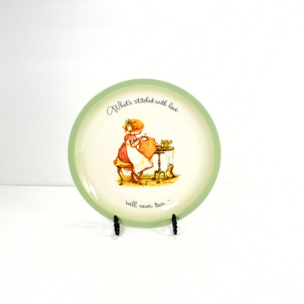 Vintage Holly Hobbie Decorative Plate "What's Stitched With Love Will Never Tear" (c. 1972)