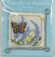 Textile Heritage Butterflies & Buddleia Pincushion Counted Cross Stitch Kit (c. 2006) Made In Scotland