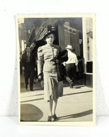 Vintage Unused Photo Postcard of a Woman Posing on a Sidewalk (c. 1940's)