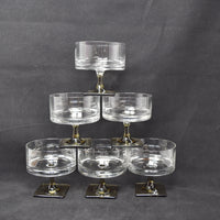 Mid Century Rosenthal Linear Smoke Champagne or Sherbet Stemmed Crystal Glass (c. 1960's) Square Base