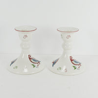 Another view of the pair of vintage Johnson Brothers 12 days of Christmas candlesticks.
