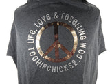 Too Hip Chicks Dark Heather Gray Crew Neck T-Shirt With A Peace Sign & Life, Love & Reselling