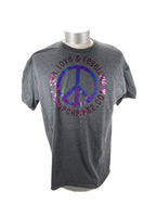 Too Hip Chicks Dark Heather Gray Crew Neck T-Shirt With A Peace Sign & Life, Love & Reselling