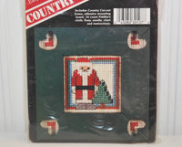 2 Easy Counted Cross Stitch Kits by Banar Designs, Country Cut-Outs, Santa and Hearts (c.1989) and Scentimental Samplers, Welcome (c.1988)