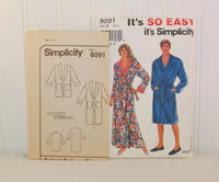It's So Easy, It's Simplicity, Simplicity 8091 Misses' and Men's Robe (c. 1992) Sizes Extra Small - Extra Large, Robe in Two Lengths, Comfy