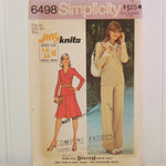 Vintage Simplicity 6498 Jiffy Knits Sewing Pattern (c. 1974) Misses' Size 14, Bust Size 36 Inches, Two Piece Dress Or Top, Pants, Retro