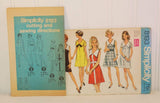The paper instruction sheet for Simplicity 8193 is propped up in front of the paper envelope. The inset is blue in color and the paper is slightly yellowing from age. The pattern is from circa 1969.
