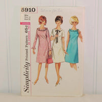 Vintage Simplicity 5910 One-Piece Dress Pattern (c. 1965) Teen, Junior and Misses Size 12, Bust Size 32 Inches, 1960's Dress, Retro Style