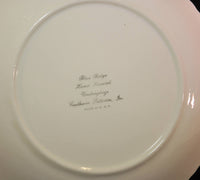 A close up of the backstamp that is written in cursive and states: Blue Ridge, Hand painted, Underglaze, Southern Potteries, Inc., Made in U.S.A.