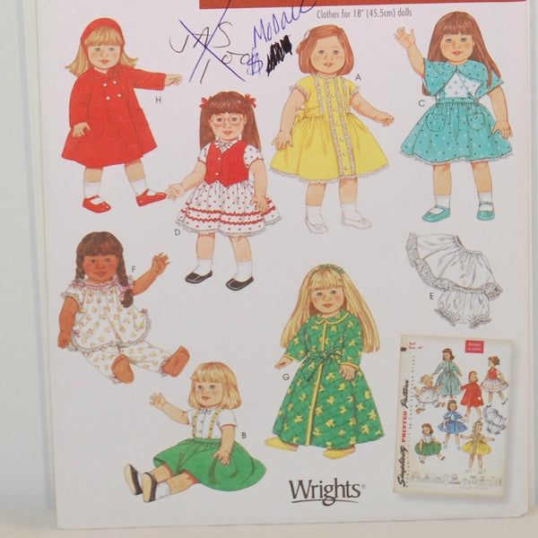 Simplicity 4347 (c.2005) Simplicity Archives 18" Doll Clothes, 18 Inch Doll Clothes, Doll Dress, Doll Coat, Doll Robe, Vintage Styling