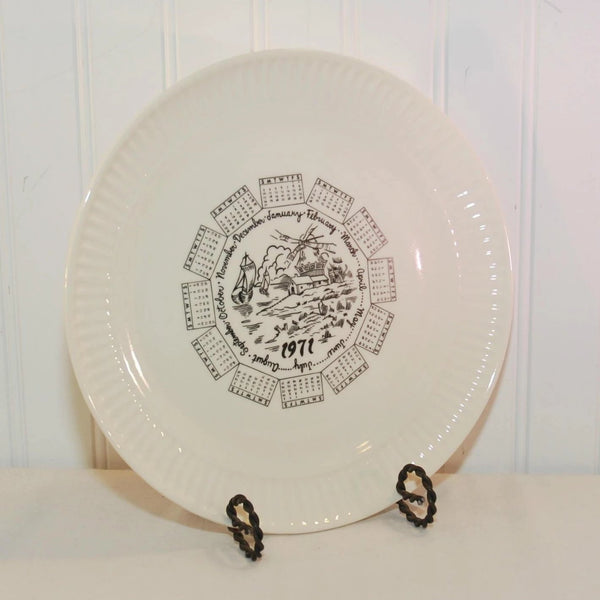 Vintage Collectible Dutch Themed Calendar Plate (c. 1971) Vintage China Plate, Fluted Edge, Windmill, Sailboats, Dutch Countryside