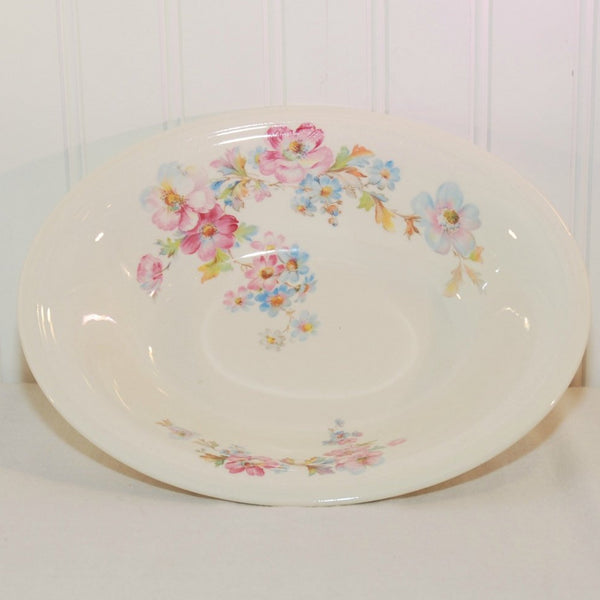 Vintage Edwin M. Knowles Vegetable Bowl (c. 1940's) Semi Vitreous, Cottage Floral, Pink Roses, Bluebells, Made In USA, Vintage China, Flower