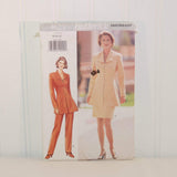 This is the front of the paper envelope for vintage Butterick 3623 from their Fast & Easy line. On the left is an illustrated woman wearing a reddish orange outfit. On the right is a color photo of a woman wearing a cream color skirt and blazer. There is some writing in ink on the color photo part.  The pattern was published in 1994.