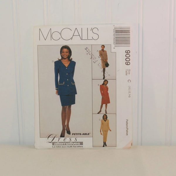 Vintage McCall's 9009 Dress Alternatives (c. 1997) Misses' and Misses' Petite Sizes 10-14, Business Jacket, Dress and Skirt In Two Lengths