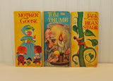 A photo of Mother Goose, Tom Thumb and Jack and the Bean Stalk vintage books.
