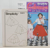 Simplicity 5401 Costumes For Kids (c. 2003) Child Sizes 3-6, Easy To Sew Halloween Costume, Poodle Skirt, Creative Play Time, Dress Up