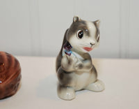 Vintage Ceramic Skunk and Walnut Salt and Pepper Shakers, Made In Japan (c. 1950's) Mid Century Kitsch, Collectible Salt and Pepper