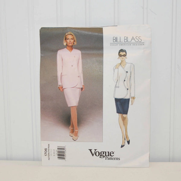 Vintage Vogue 1706, Bill Blass, Designer, Jacket and Skirt (c. 1995) Misses' Sizes 8-12, Business Attire, Classic Business Suit