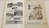 Shown are two pages from within the yearbook. On the left is a collage of black and white photos. On the right is a drawing that is titled Director and Associates.