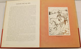 Shown are two pages from within the Norwester yearbook. On the left is a page titled Arlington Then and Now with text below that. On the right is artwork titled Scouts. It a drawing of a cowboy on a horse with a team of oxen behind him.