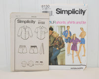 Vintage Simplicity 8150 (c. 1996) Size Large-Extra Large 3 Hour Shorts, Shirts and Tie For Misses, Men or Teens, Easy Sewing, Summer Wear