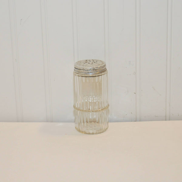 Vintage Clear Ribbed Glass Jar with Original Aluminum Shaker Lid (c. 1930's?) Depression Era Glass, Kitchen Storage and Decor, Country Decor