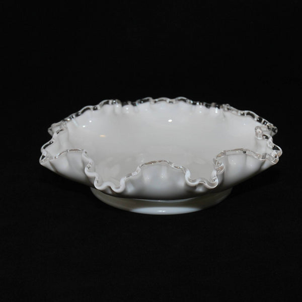 Vintage Fenton Art Glass Silver Crest Petticoat Glass Bowl (c. 1980's) Double Ruffled or Double Crimped Glass, Collectible Glass