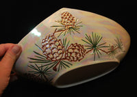Scarce Vintage Roselane Pottery Pinecone Pattern Unique Shaped Bowl (c. 1940's-1950's) Pasadena, California Pottery, Iridescent Glaze