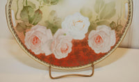 Vintage Fine Porcelain Plate or Platter RS Germany Mark (c. 1914-1945) Cottage Pale Pink Roses With Gold Border, Vintage German Porcelain