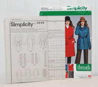 Simplicity 1015 Lined Coat or Jacket (c. 2015) Misses' & Petite Sizes 6-14, Fall, Winter Jacket or Coat, Removable Lining, Fall Fashion