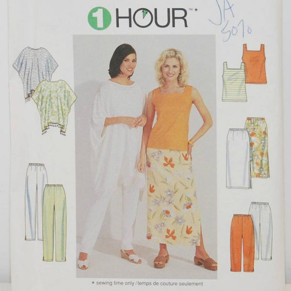 Simplicity 8757 One Hour Sewing Pattern (c. 1999) Misses' Sizes Extra Small-Medium, Skirt, Pants, Poncho & Knit Tank Top, Update Wardrobe