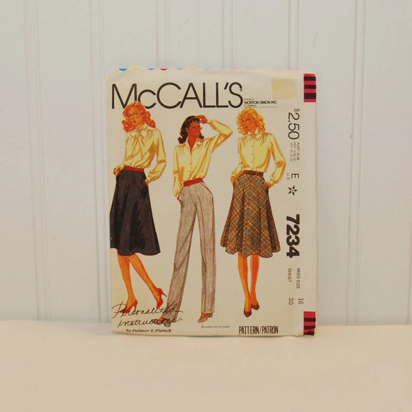 Vintage McCall's 7234, Palmer & Pletsch Misses' Skirt and Pants Sewing Pattern (c. 1980) Misses' Size 16, Waist Size 30