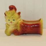 Adorable Vintage Hull Pottery Cat or Kitten Planter (c. 1940's-1950's) Mid Century Kitsch Planter, Cat With Hat and Spool of Thread Planter