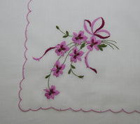 Delicate Vintage Embroidered Purple Violets Handkerchief (c. 1950's-1960's) Made In Switzerland, Original Marshall Field Price Tag, Spring