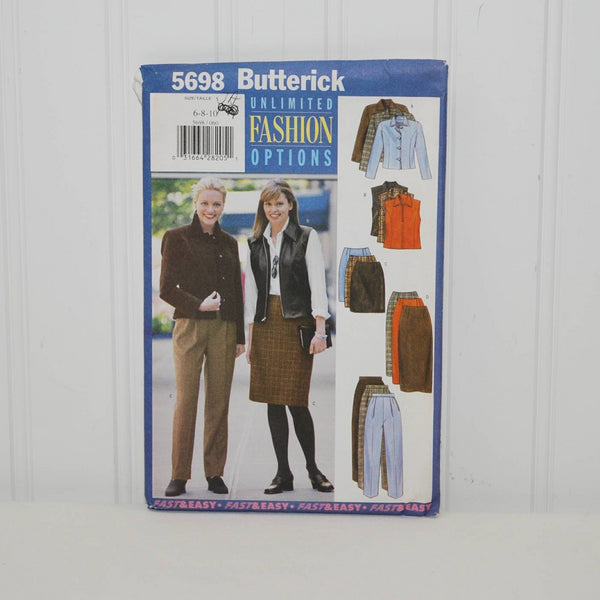 Vintage Butterick 5698 Unlimited Fashion Options For Women (c. 1998) Misses', Petite Sizes 6-10, Work Office Attire, Pants, Top, Vest