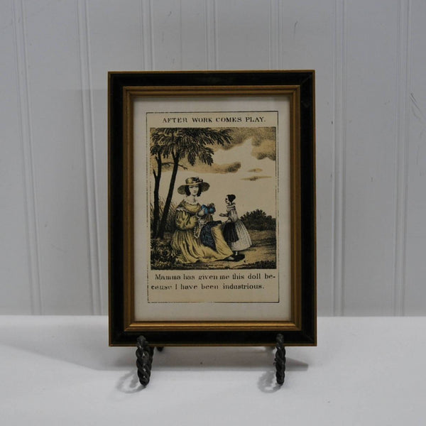 Vintage Framed After Work Comes Play Children's Print, Victorian Style Child Print (c. 1960-1971) Bedroom Decor, Golden Rule
