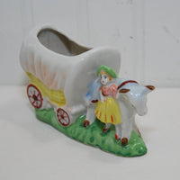 Vintage Made In Japan Woman With Steer and Covered Wagon Diminutive Planter (c. pre-1960's) Mid Century Kitsch