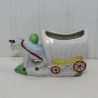 Vintage Made In Japan Woman With Steer and Covered Wagon Diminutive Planter (c. pre-1960's) Mid Century Kitsch