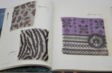 Another two pages are shown from the hardcover book, Knitting Block by Block. Three blocks are shown, upper left is leopard, below that is zebra and on the right hand page is fair isle.