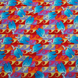 Frolicking Blue Whales In a Multi Colored Background Cotton Fabric by Shamash & Sons (c. ?) Quilting Fabric, Child's Quilt, Doll's Dress