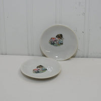 Cute Vintage Pair of Children's China Plates (c. pre-1998) Made In Japan, Girl Painting Her Dog's House, Miniature Play Plates, Collectible