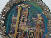 Vintage Fenton Art Glass American Craftsman Series Carnival Glass Plate #2 (c. 1971) Commemorative Plate of Stephen Day, The Bay Psalm Book