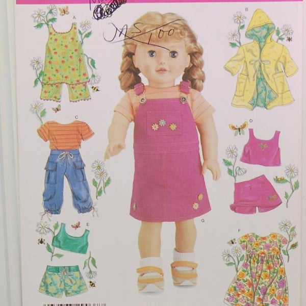 Simplicity 4654 (c. 2005) Elaine Heigl Designs, 18" Doll Clothes, Summer Clothes, Fashion Doll, Doll Shorts, Doll Dress, Doll TShirt, Gift